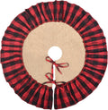 Mini Buffalo Plaid Burlap Tree Skirt with Red and Black Ruffle, 24 inch Small Red Black Gingham Chrismtas Tree Skirt, Rustic Farmhouse Christmas Tree Decorations for Tabletop Tree, Xmas Tree Mat