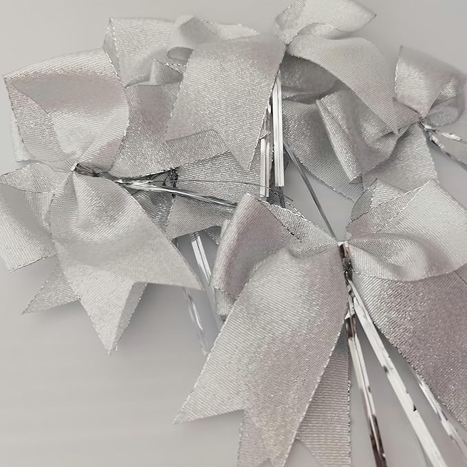 36pcs 4-1/2" Metallic Silver Bows with Twist Ties for Gift Wrapping Packing Christmas Decoration (4.5",Silver)