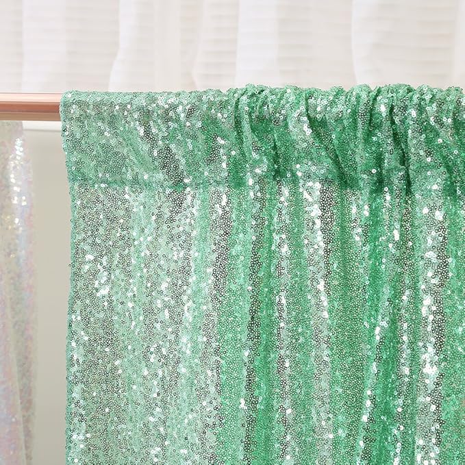 Poise3EHome Mint Green Sequin Backdrop, 10Ft x 10Ft Glitter Photography Background Curtains, Sequence Drapes for Party Baby Shower Wedding Birthday Christmas Thanksgiving Halloween Decoration