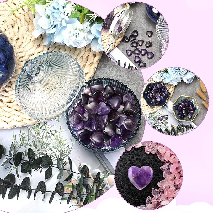 Gerrii 50 Pcs Heart Healing Stone Bulk Quartz Heart Inspirational Stones Gift for Women Love Pocket Polished Natural Energy Balancing Meditation 0.8 Inch(Purple)