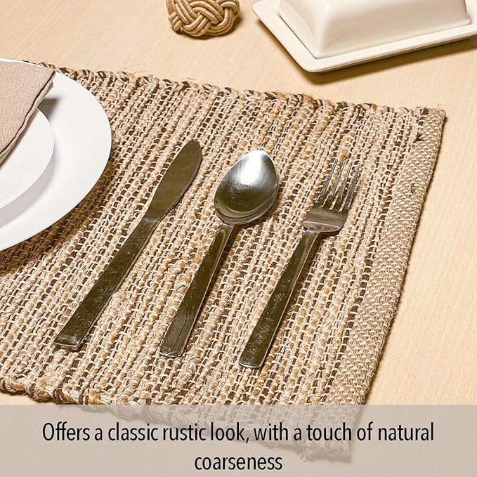 Chardin Home Natural Jute & Brown Placemats, Set of 4 – Rustic Handmade Boho Table Mats, 13x19 Inch Dining Table Placemats for Kitchen, Everyday Meals, Holidays, Farmhouse or Modern Table Décor
