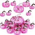 Lenwen 12 Pcs Artificial Disco Pumpkin Glitter Mirror Pumpkin for Decorating Fall Farmhouse Hanging Ornament Harvest Decor for Halloween Thanksgiving Table Centerpiece(Bright Pink)