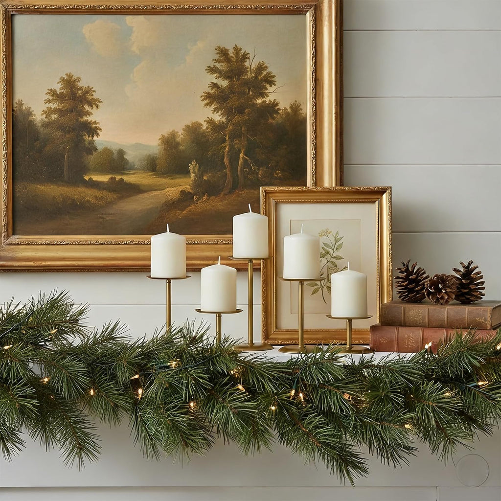 Homemory Christmas Metal Fall Candle Holders Stands for Pillar Candles Set of 5, Candleholder Sets for Table Centerpiece Fireplace (5, Gold)