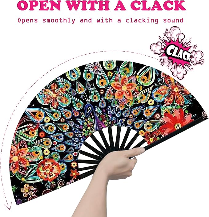 Boots on The Ground Fan, Large Folding Hand Fan for Women and Men, Popping Fans for Line Dancing for Raves, EDM, Dance Party, and Home Decoration