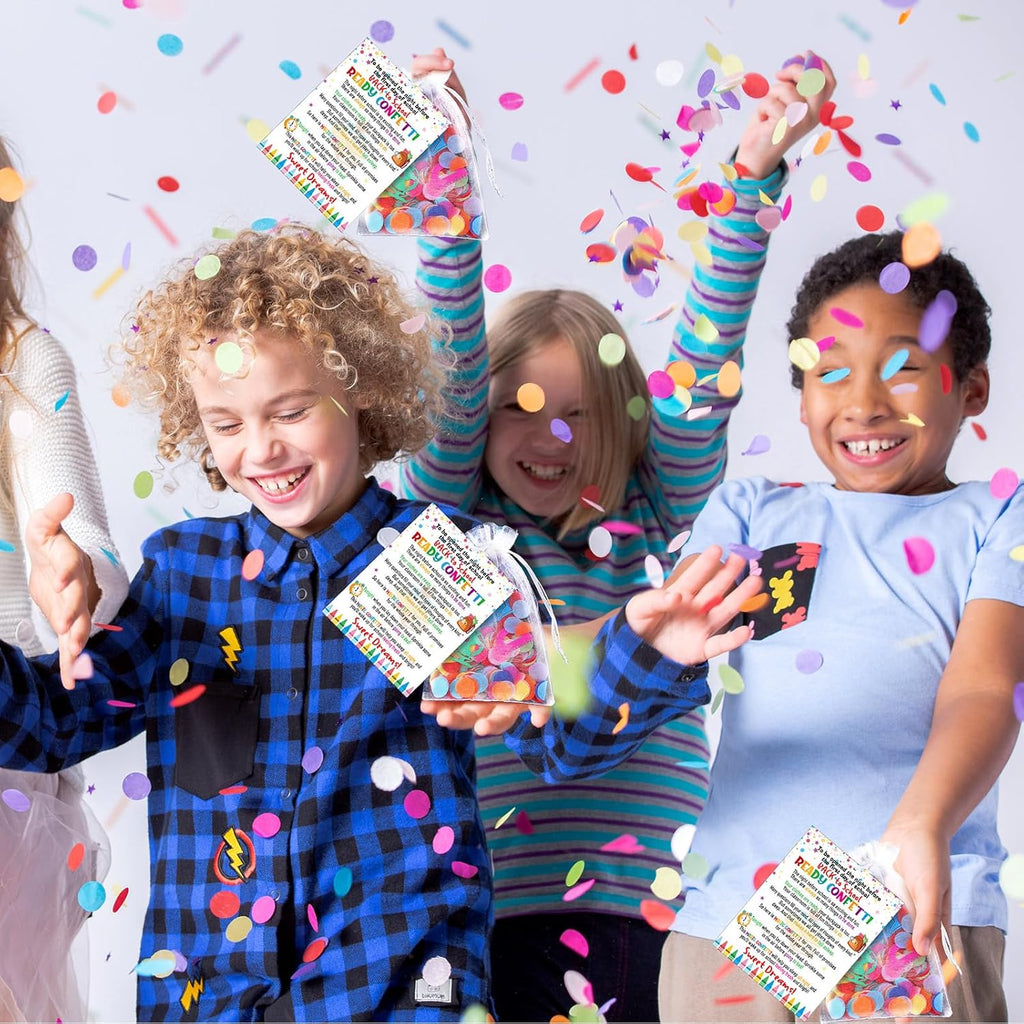 AmazingSpark 24 Sets Ready Confetti Back to School Supplies Magic Jitter Glitter with Poem Cards Organza Bags First Day of School Confetti Anxiety Relief Favor Gifts for Teachers(Classic)