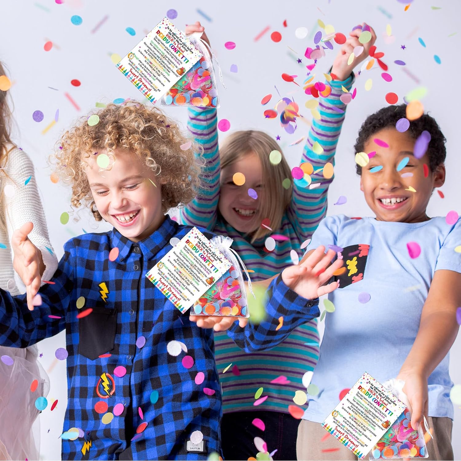 AmazingSpark 24 Sets Ready Confetti Back to School Supplies Magic Jitter Glitter with Poem Cards Organza Bags First Day of School Confetti Anxiety Relief Favor Gifts for Teachers(Classic)