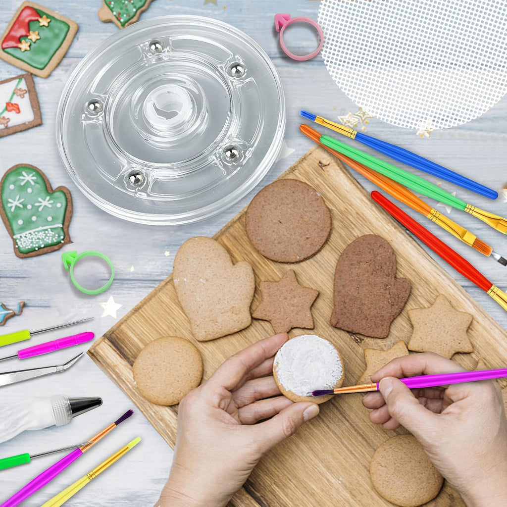 56 PCS Cookie Decorating Kit Supplies Including Acrylic Turntable Decoration Brushes Scribe Needle Piping Bags Icing Tips for Cookie Cupcake Cake Decorations