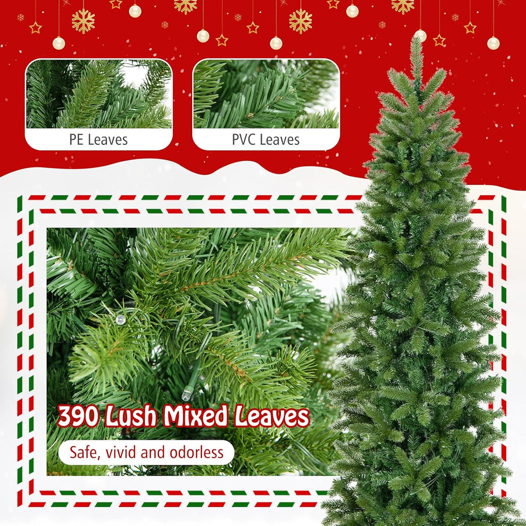 goplus 5ft pre-lit pencil christmas tree with 180, close-up detail