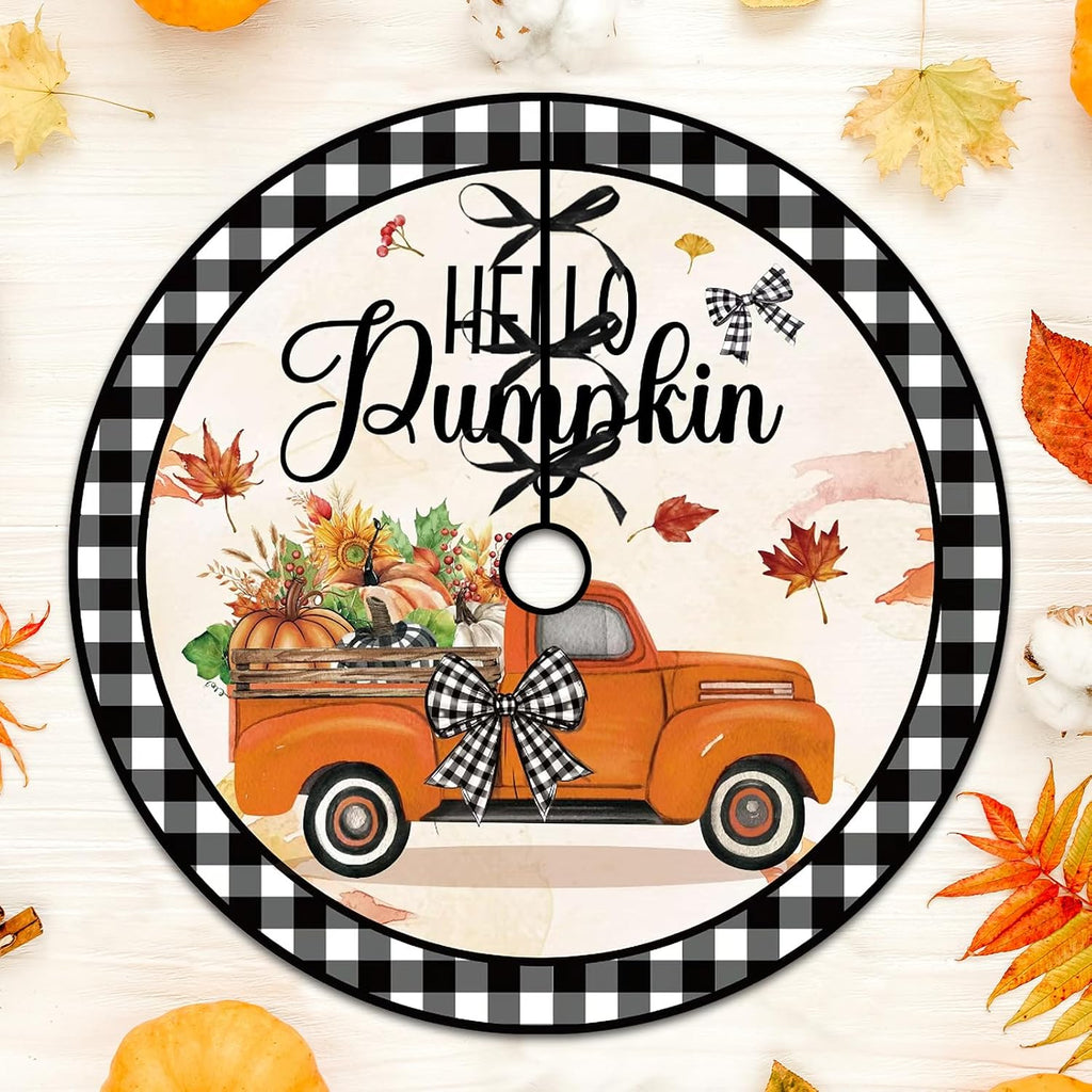 15 Inch Fall Tree Skirt Reversible Halloween Double Sided Print Mat Christmas Party Supplies for Funny Autumn Halloween Holiday Party Indoor Decoration Home Decor