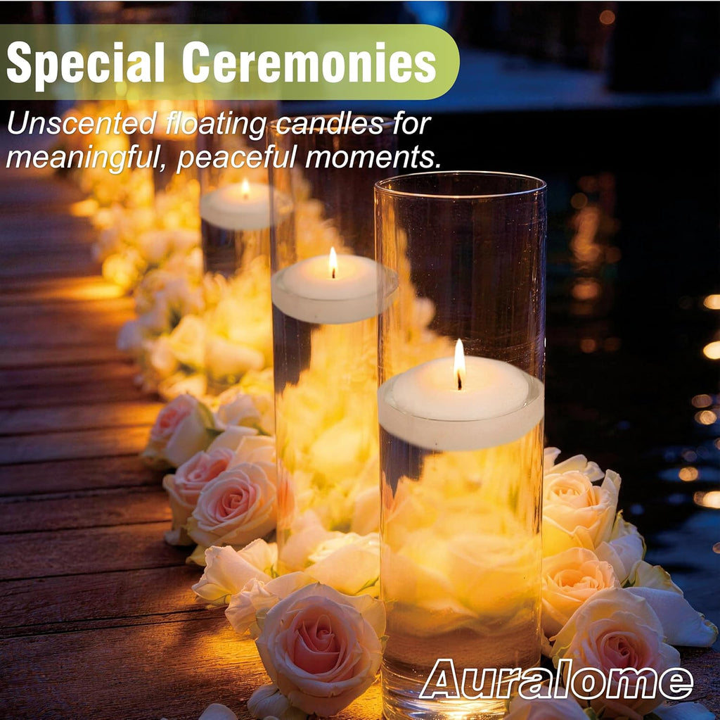 Floating Candles 3-Inch - Large White 12 Pack 8-10 Hour Slow Burn | Unscented Dripless Non Toxic Odorless Real Wax Wedding Centerpieces