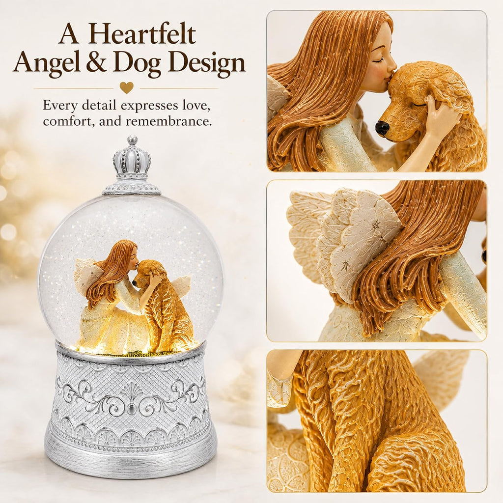 Dog Memorial Gifts for Loss of Dog Sympathy Gift, Snow Globe with Auto Swirling Glitter & 6H Timer, Battery or USB Powered, Dog Passing Away Gifts for Home Decor