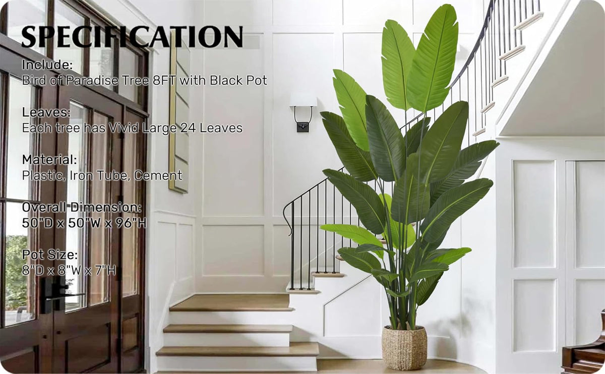 Roselywed Artificial Bird of Paradise Tree 8FT 24 Leaves Tropical Palm