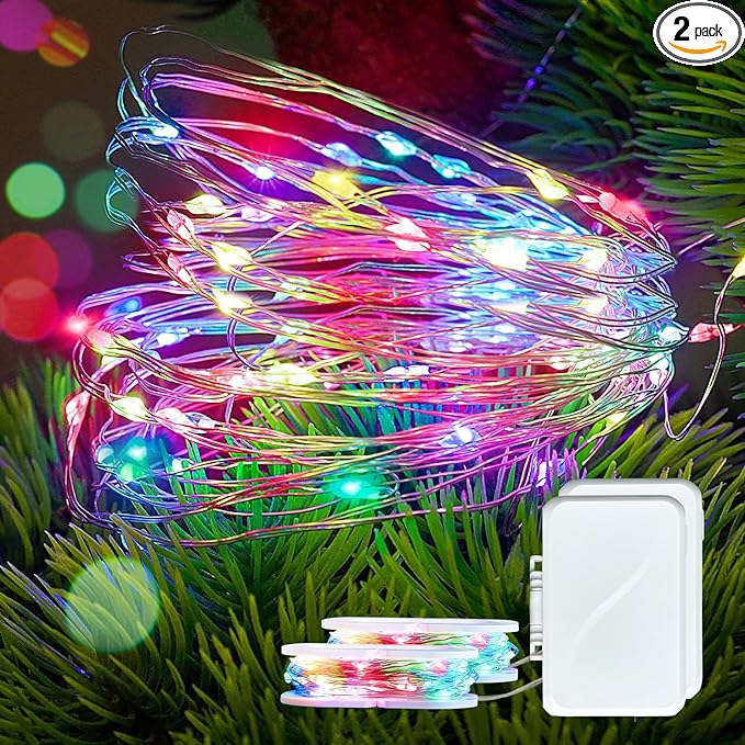 2 Pack 16Ft 50 LED Fairy Lights Mini String Lights Waterproof for Mason Jars Halloween Christmas Parties Wedding Table Centerpieces Decoration