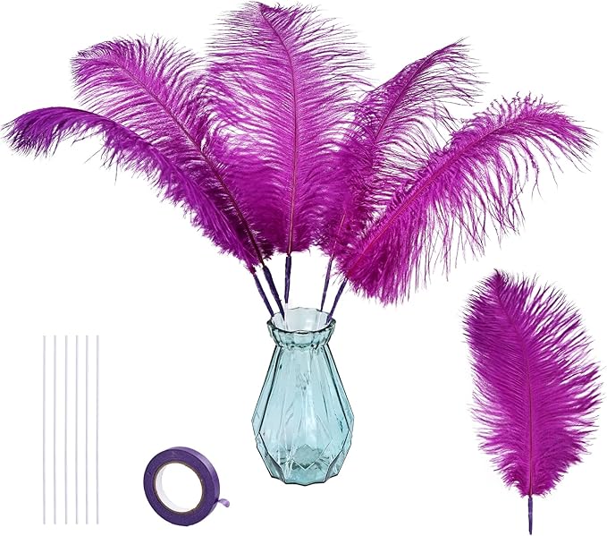 Bulk Purple Ostrich Feathers - 12pcs 12-14inch Crafting Supplies for Centerpiece Table Decorations