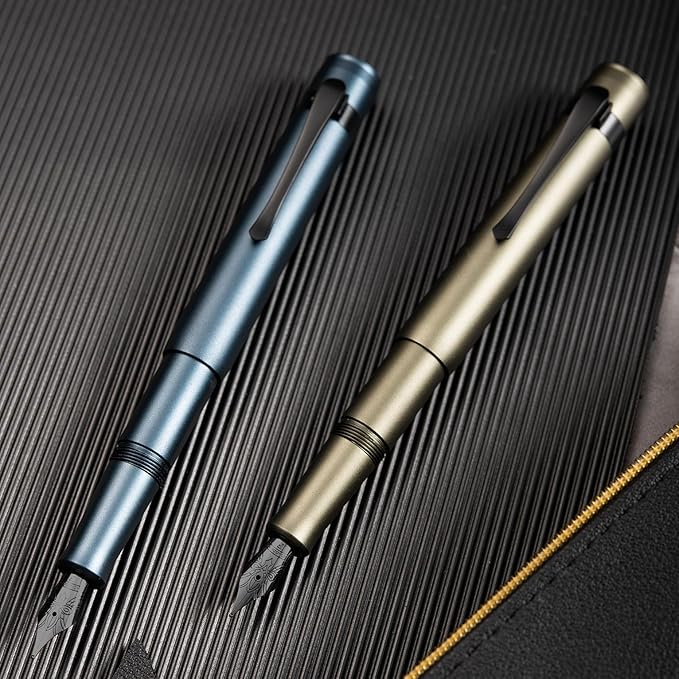 Hongdian M2 Black Forest Mini Fountain Pen, Bent Nib & Sleek Shape Aluminium Short Pocket Travel Pen (Midnight Blue)