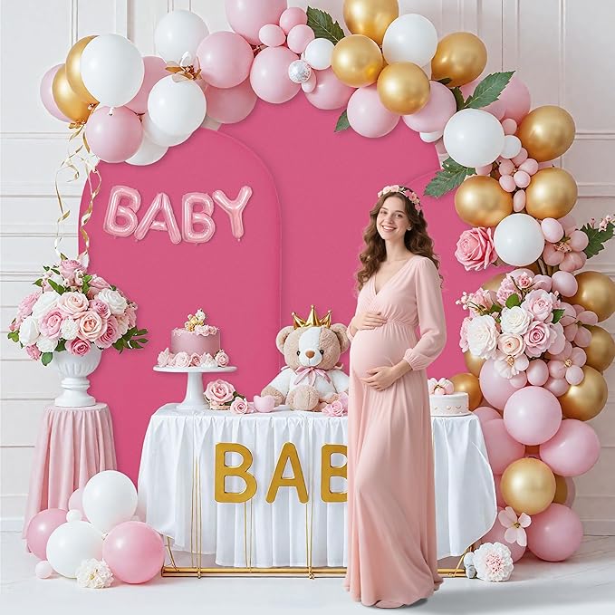 Wedding Arch Covers Arch Backdrop Cover Arch Stand Covers 7.2FT 6FT Set of 2 Arch Cover Spandex Fabric Stretchy Backdrop for Wedding Birthday Party Decoration Baby Shower (Rose Red)