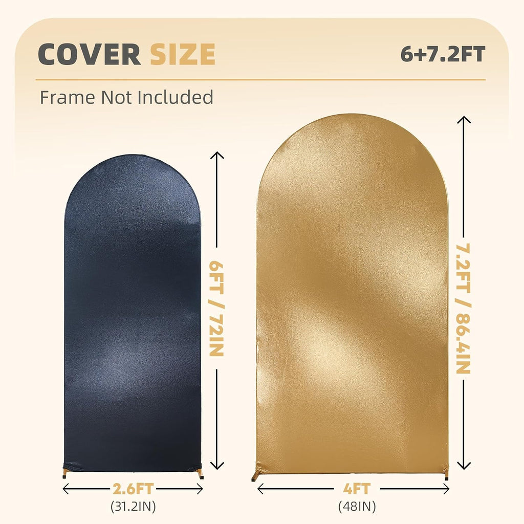 7.2ft gold and 6ft shimmer black arch backdrop, side view