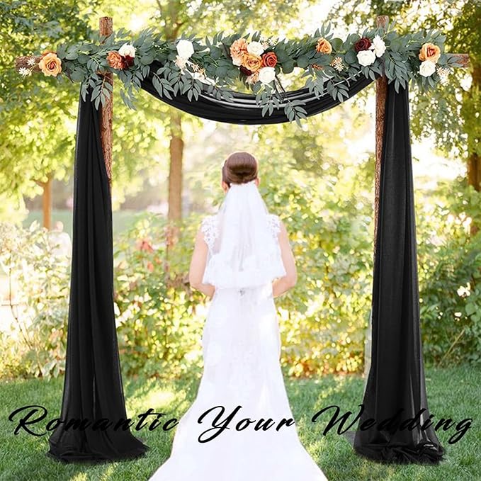 20Ft Length x 28" Width 4 Panels Wedding Arch Draping Fabric Black Arch Drapes Chiffon Fabric Sheer Curtains Backdrop for Party Decor Wedding Bridal Ceremony Ceiling Stage Reception Decorations