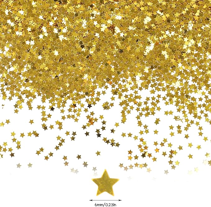 STEFORD 150g Gold Star Confetti, 6mm Glitter Stars Shiny Gold Table Confetti Metallic Sequin Sprinkle Stars for Baby Shower Wedding Christmas Valentine Party Decorations