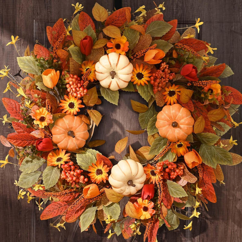 waipfaru 26" fall wreaths for front door outside, main product view