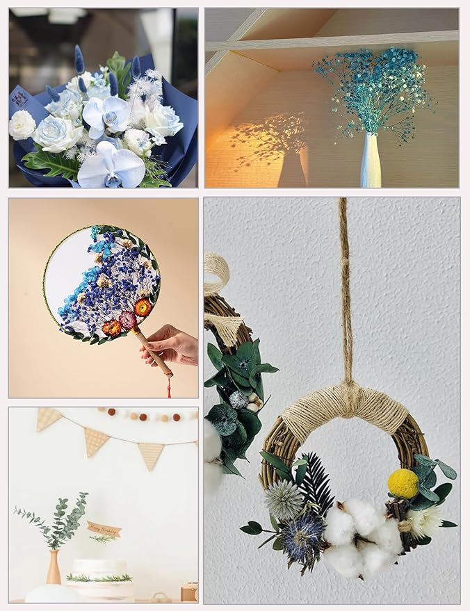 xin's convey DIY Natural Dried Flower Set, Blue Large Package with Stem Flowers for Vases, Handmade Creative, Door Hanging Wreath, Table Centerpiece Mini Dried Flower Bouquet (Peacock Blue)