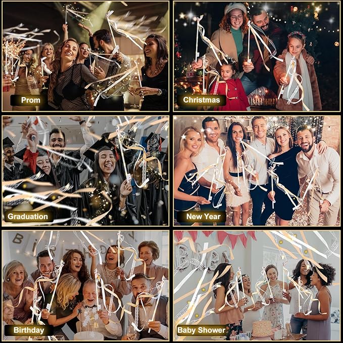 58 PCS Wedding Wands with Lights,Fairy Wands, LED Silk Fairy Wand with Bells for Wedding Send Off, New Year, Raves, Concert, Birthday