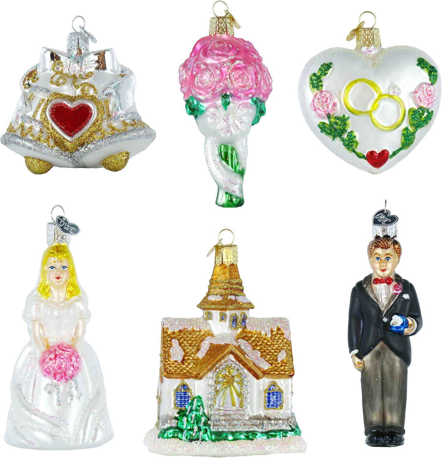 Wedding Collection Set of 6 Glass Old World Christmas Ornament 14011