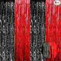 6 Pack Black Red Foil Fringe Curtain Backdrop, 3.28Ft x 8.2Ft Metallic Tinsel Foil Fringe Streamer Curtains for Photo Booth, Birthday, Wedding, New Year Party Decorations