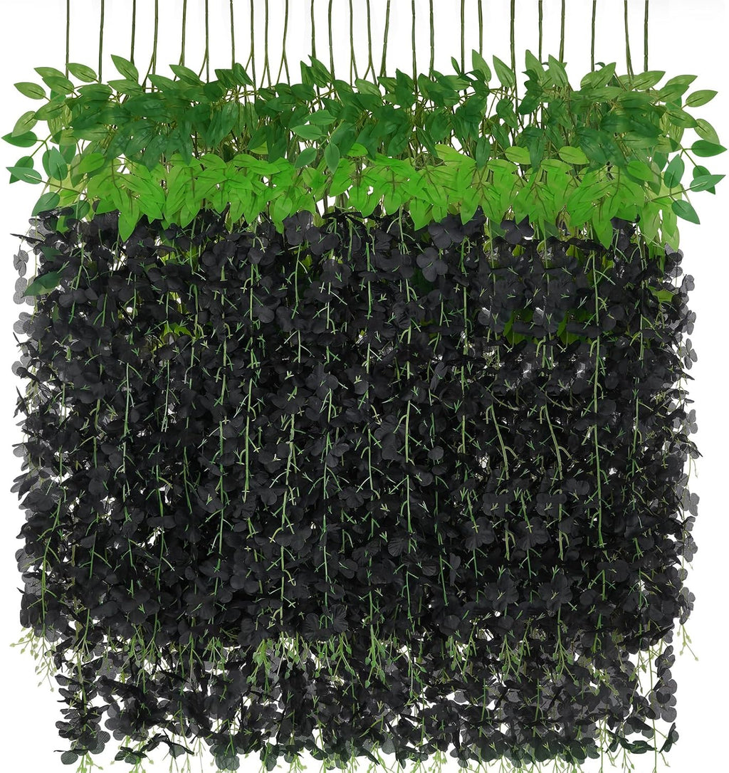 wisteria hanging flowers, black artificial flowers, main product view