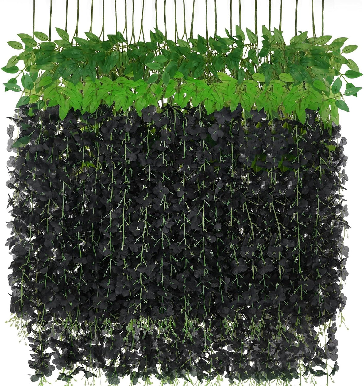 wisteria hanging flowers, black artificial flowers, main product view