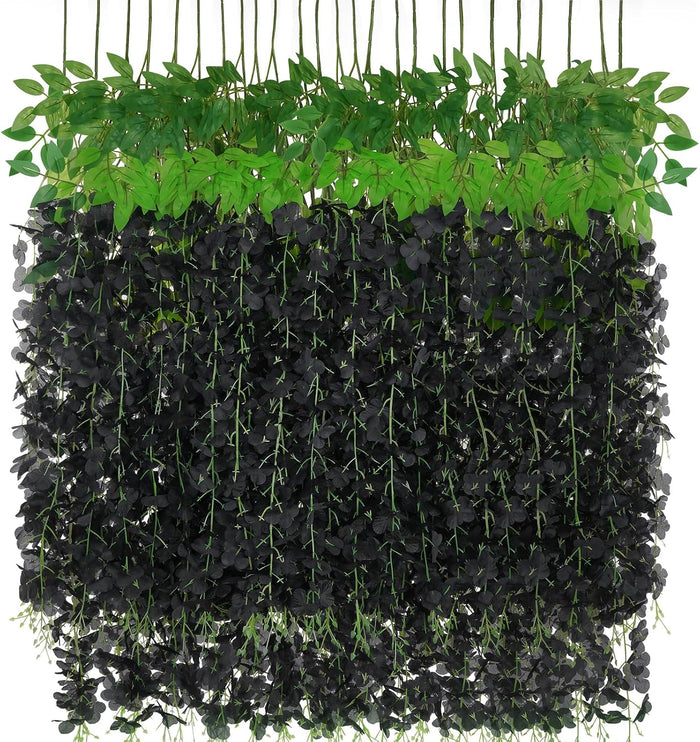 48Pcs Wisteria Hanging Flowers, Black Artificial Flowers