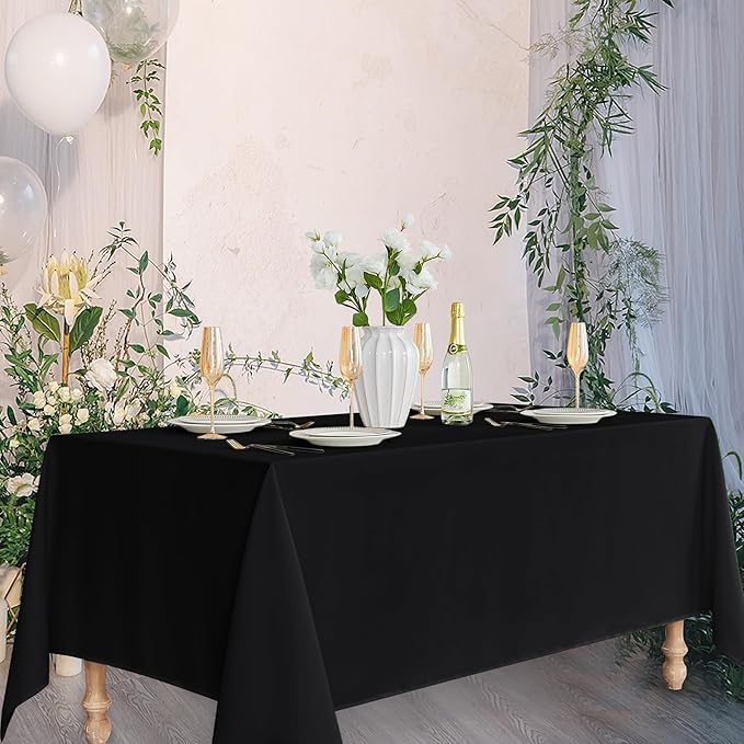 Fitable Black Rectangle Tablecloths for 6 Foot Tables, 6 Pack - 70 x 108 Inches - Stain Resistant and Washable Table Clothes, Polyester Fabric Table Covers for Wedding, Party, Banquet, Buffect