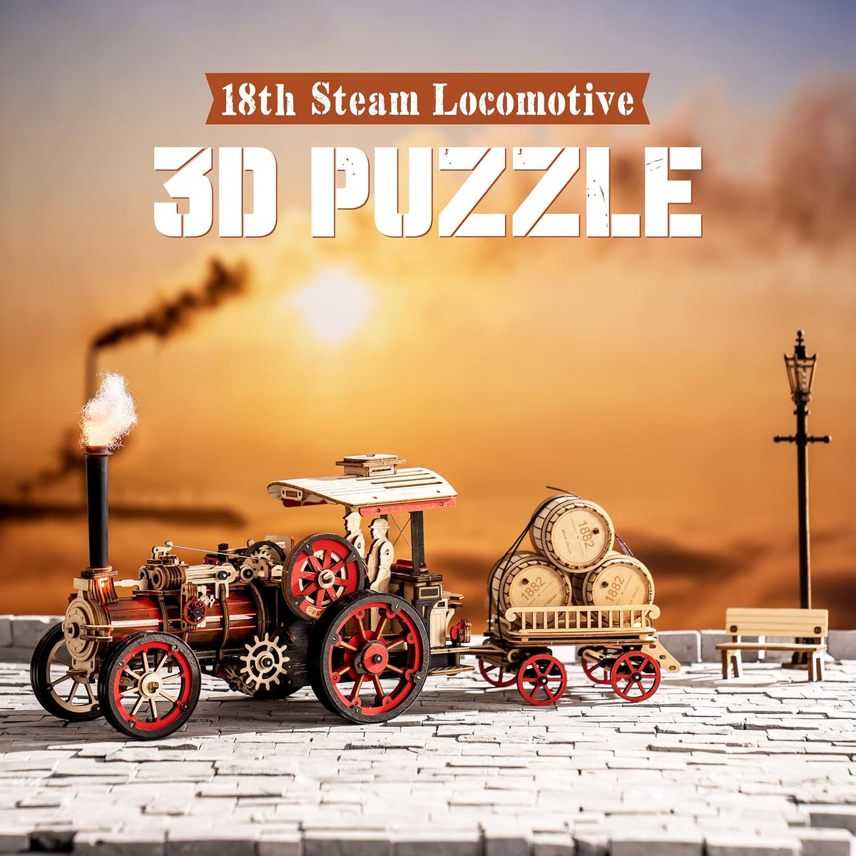 rowood 3d wooden puzzles for adults, steam engine shown in use
