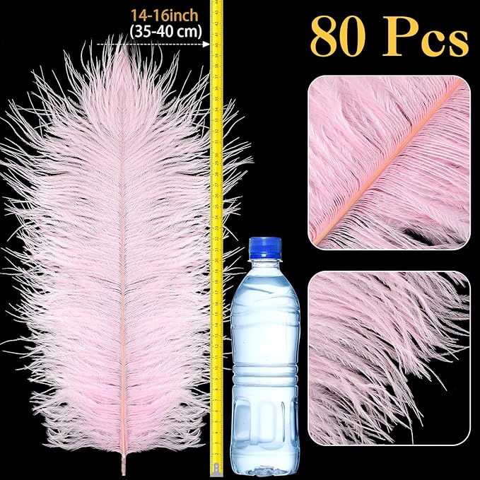 80 Pcs Large Natural Ostrich Feathers Plumes 14-16 Inch Bulk for DIY Crafts Wedding Party Centerpiece Vase