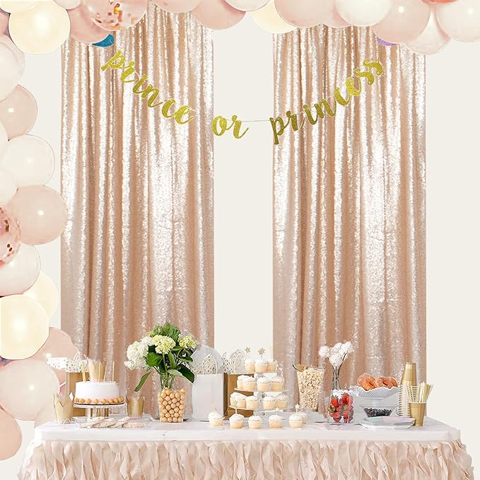 ShinyBeauty Champagne Backdrops 2 Pieces Sequin Curtains 4FTx7FT Photograph Backdrop Shimmer Curtain Panels Sparkle Fabric Glitter Background for Party Wedding Holiday New Year Decor
