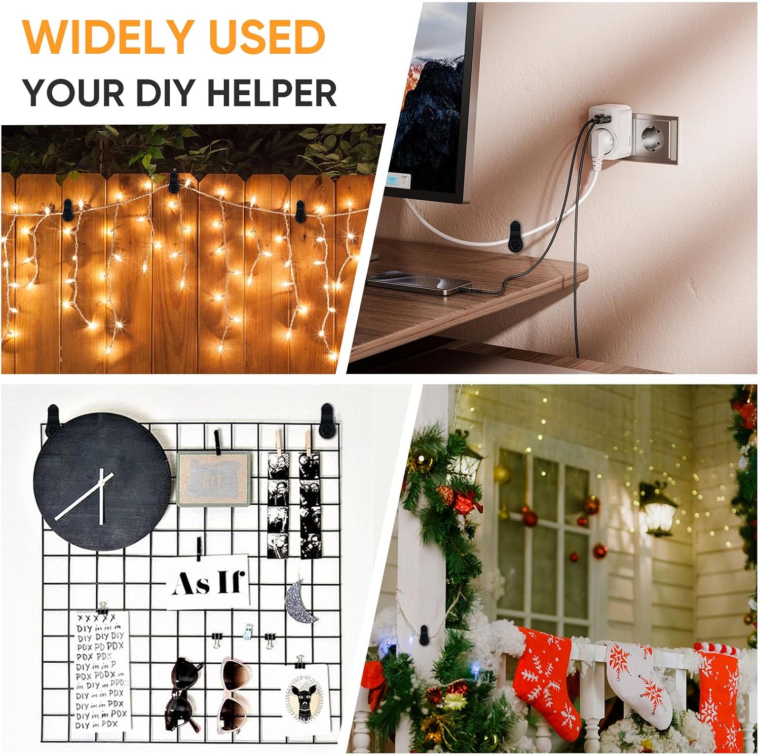 50 Pack String Light Clips, Screw in Hooks for Outdoor String Lights,Weatherproof Cable Clips for Christmas Fairy Lights, Rope Light, Patio Holiday Decor & Cable Management-Black