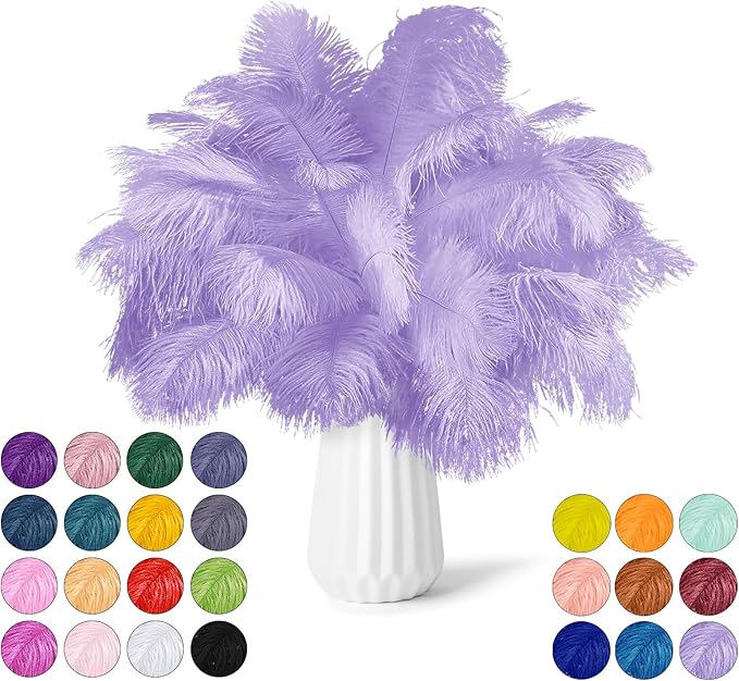 NEWONG 30pcs Light Purple Ostrich Feathers Natural Bulk 9-12in（23-30cm） Vase Craft Wedding Home Party Centerpieces Christmas Day Decoration