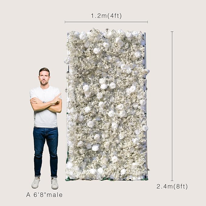 Artificial Flower Wall Panels, Luxury 5D Silk Babybreath Backdrop Decor for Wedding Celebrations, Festive Party and Home Decorating, Quick Assembly and Storage, Both Eco ＆ Pet Friendly, 4 ft*8ft.