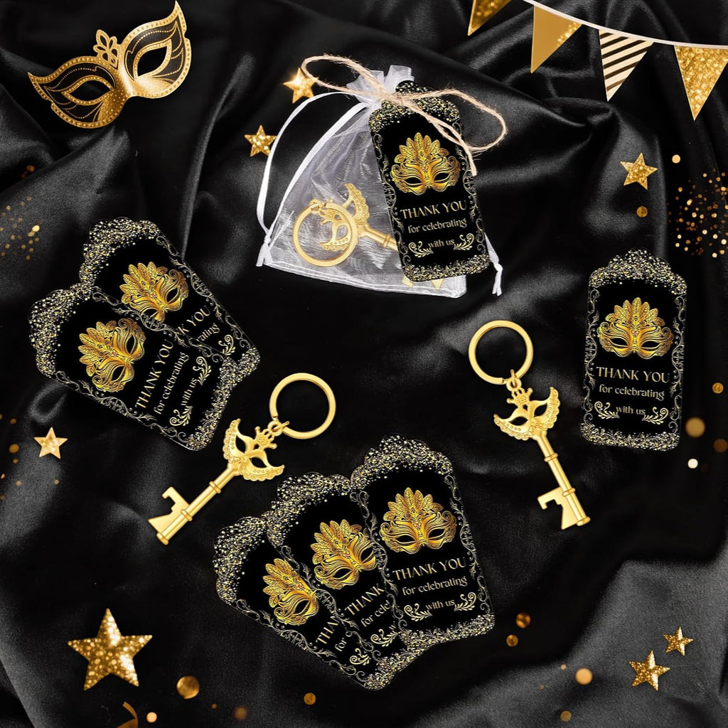 50Pcs Crown Mask Bottle Openers, Masquerade Party Wedding Favors Gifts Bulk | Zinc Alloy, Organza Bags, Thank You Tags, Masquerade Party, Weddings, Bridal Showers, Guest Return Gifts