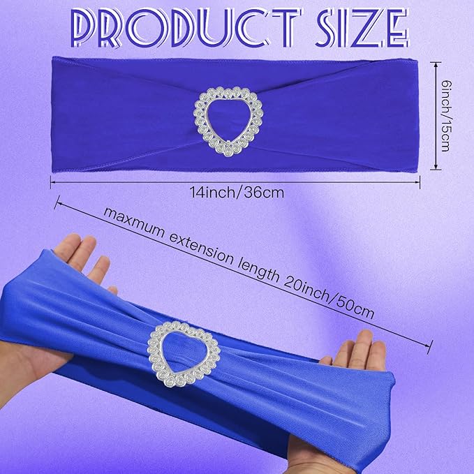 100PCS Spandex Stretch Royal Blue Chair Sashes Bows Universal Elastic Chair Cover Bands Ties with Buckle Slider for Wedding Party Ceremony Reception Event Banquet Decoration(Royal Blue)