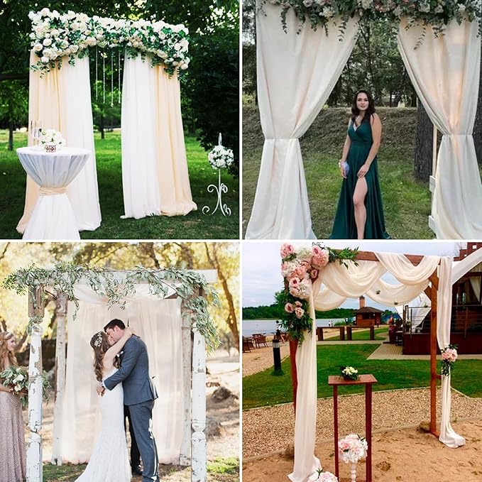4 Panels Wedding Arch Draping Fabric 28" x 20 Ft Nuptials Arch Drapes Chiffon Fabric Drape Sheer Backdrop Curtain for Wedding Party Ceremony Birthday Swag Arbor Drapery Reception Ceiling Decor(Ivory)