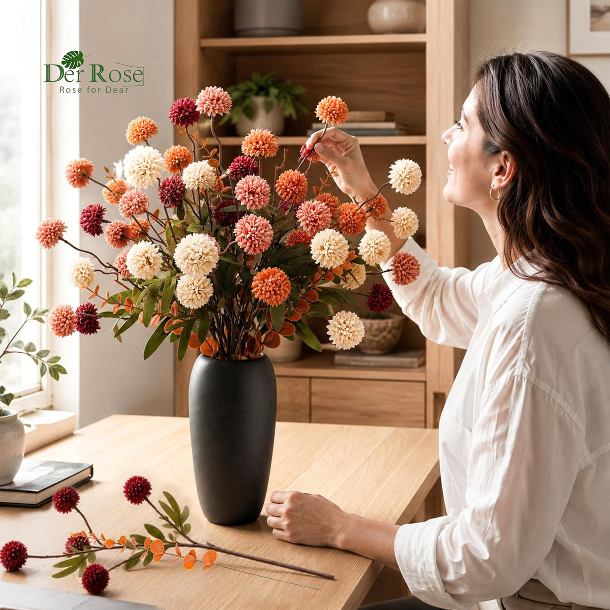 der rose fall artificial flowers with vase, 18, close-up detail