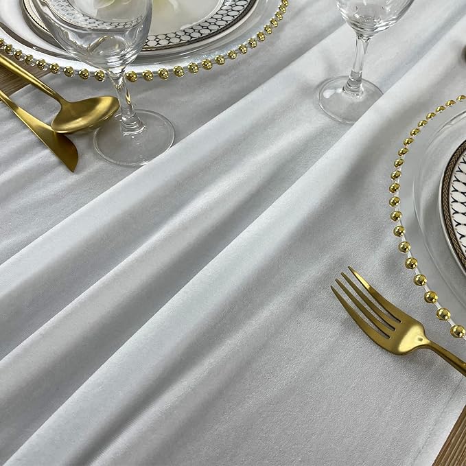 Luxurious Velvet Table Runner, 10ft Wedding Reception Decorations, 20x120inch Soft Velvet Fabric, Table Linen Overlay, Wedding Table Runners (White, 20X120inch)