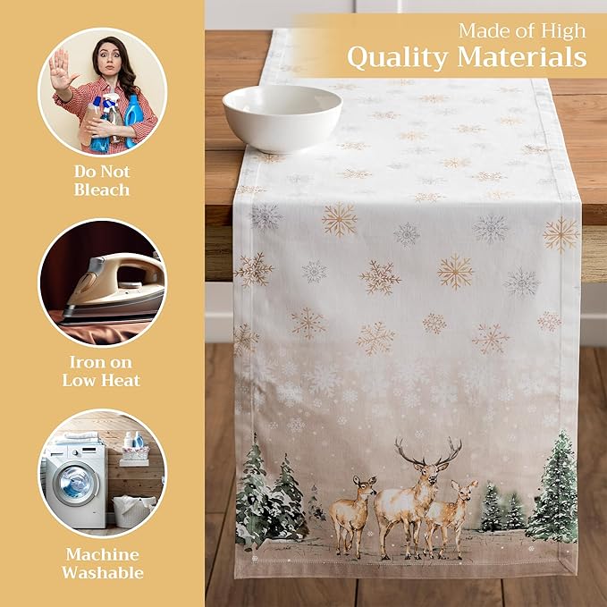 Maison d' Hermine Table Runner 100% Cotton Single Layer Table Runners 72 inches Long for Thanksgiving Christmas Decorations Home Kitchen Dining Party Wedding (Deer in The Woods, 14.5" x 72")