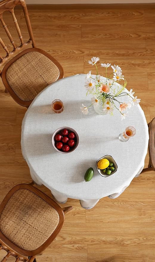 ISAENNE Designer Vintage Linen Elegant Round Tablecloth,Chinoiserie Floral Indoor Table Cloth,Wrinkle Resistant Decor Table Cover for Dining Thanksgiving Kitchen,Diameter 67"-Segerman B