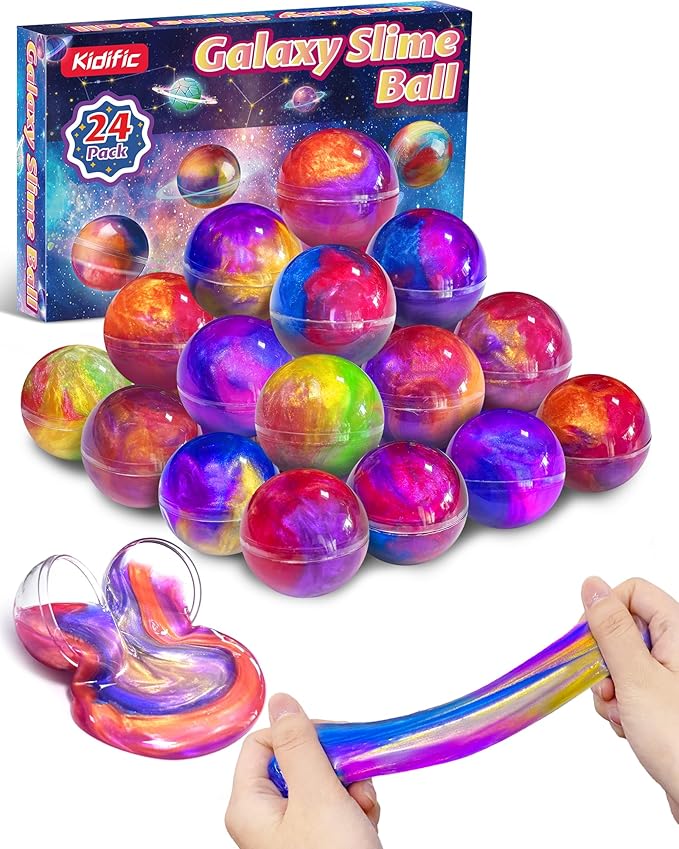 Kidfic 24 Pack Galaxy Slime Party Favors, Non-Sticky, Stress Relief Treasure Box Toys for Classroom Prizes Party Supplies, Student Gifts Goodie Bags Stuffers for Kids Boys Girls 4-8, 8-12