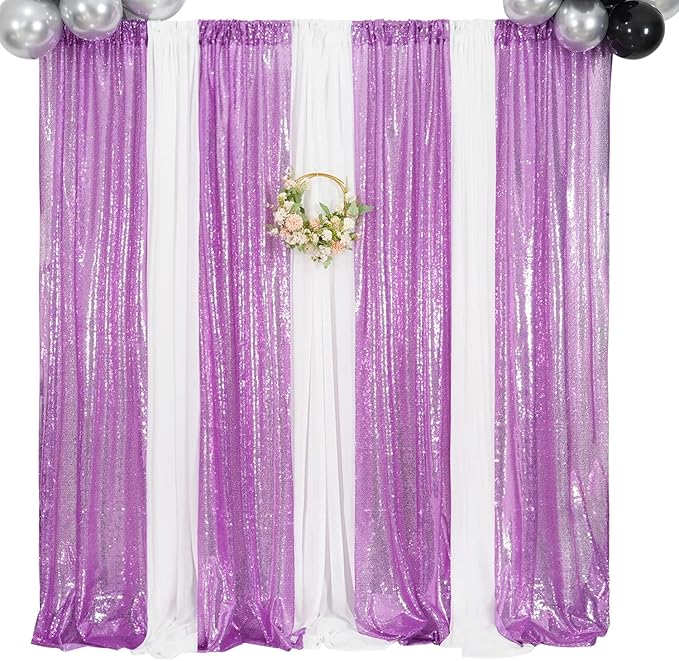 Poise3EHome 2Pcs 2Ft x 8Ft Sequin Backdrop Curtains, Glitter Photography Background, Sequence Xmas Thanksgiving Backdrop (Lavender, 2 pcs-2ftx8ft)