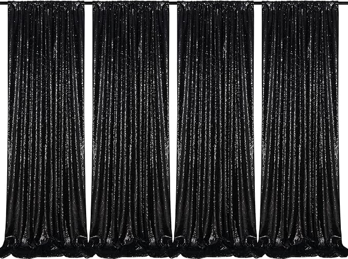 Black Sequin Backdrop 4 Panels 2FTx8FT Halloween Backdrop Curtains Party Backdrop Wedding Baby Shower Decoration