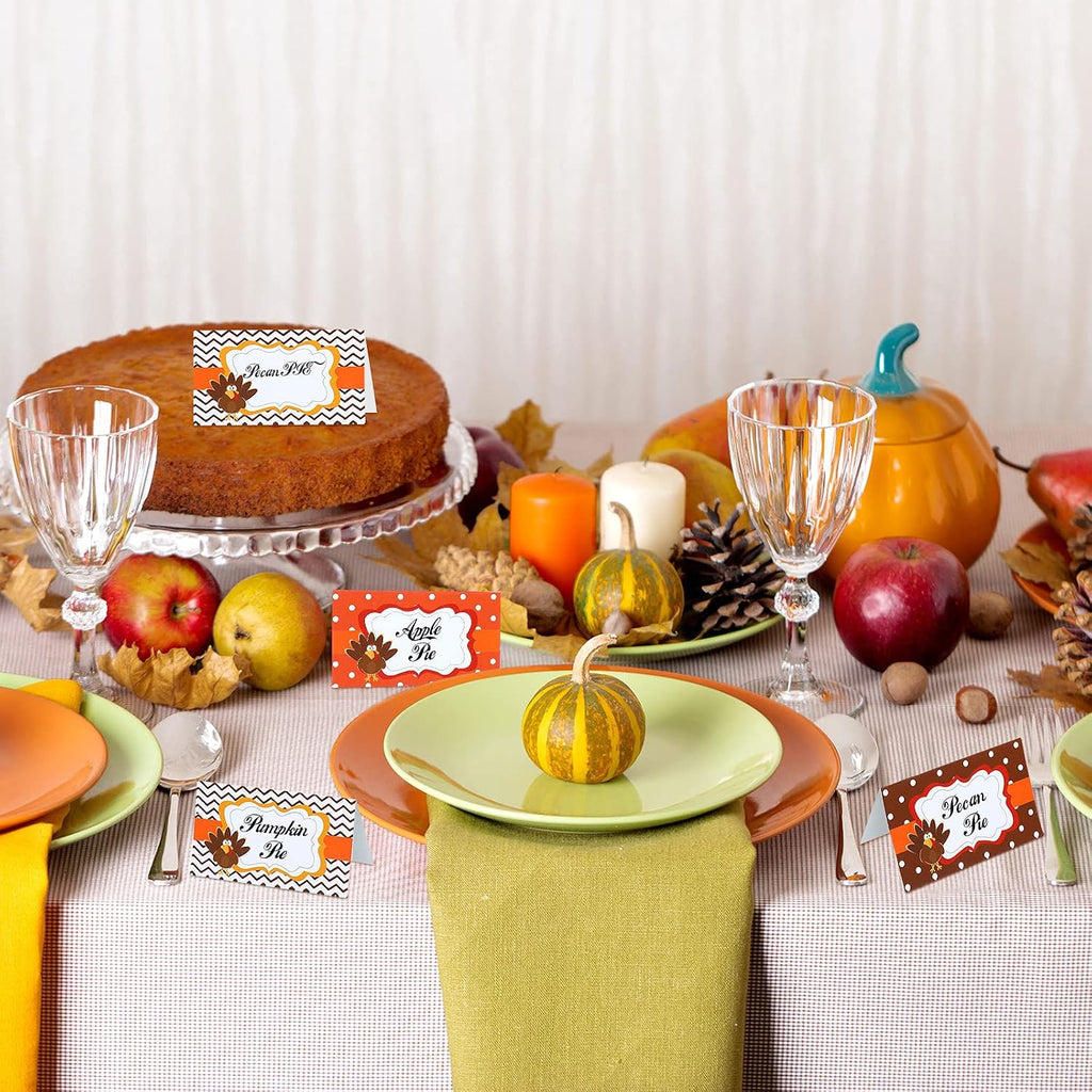 120 Pieces Thanksgiving Turkey Table Place Card Fall Buffet Table Name Place Card Folded Food Tag Turkey Label for Thanksgiving Party Supplies