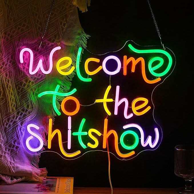 Welcome To The Show Neon Sign USB Powered Individual Fashion Decor Neon Sign Dimmable Multicolored Neon Light for Wall Decor Led Light Up Letters Sign for Vogue Occasion Home Bar Art Wall Decor(16.5*12.6 In)